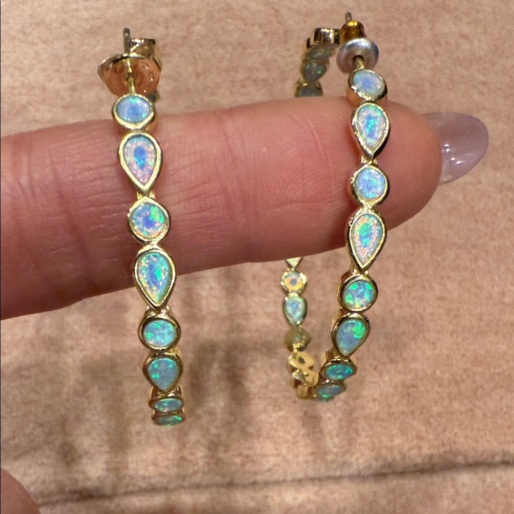Melinda Maria Elegant Gold and Opal Hoop Earrings